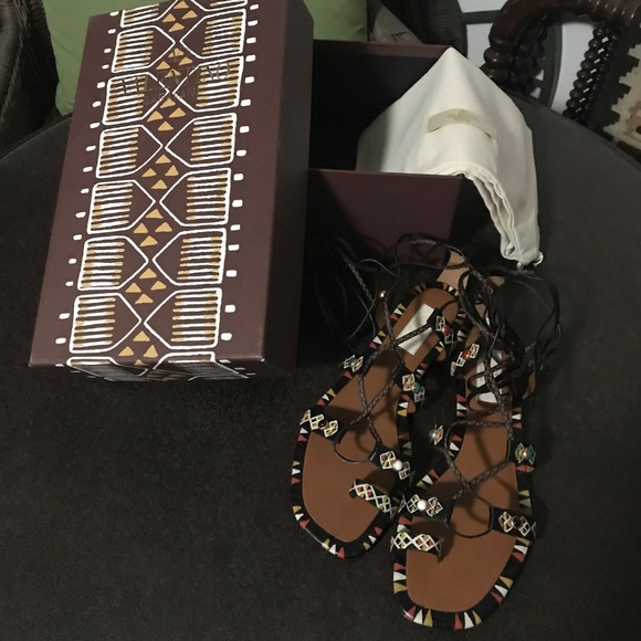 VALENTINO GARAVANI Hand-Painted Leather Studded Gladiator Sandal, 37 - Picture 2 of 10